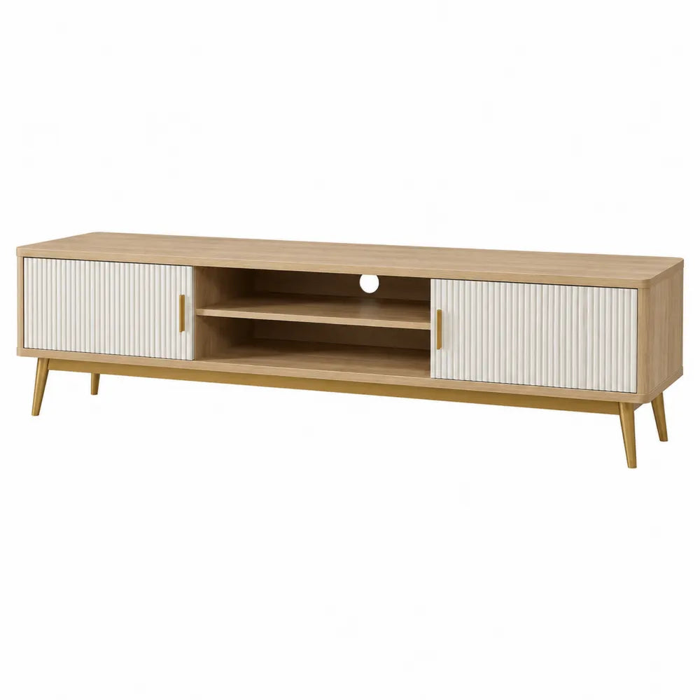 Szafka RTV z Płyty MDF i Litego Drewna, Dąb/Biała, 180x45x50 cm