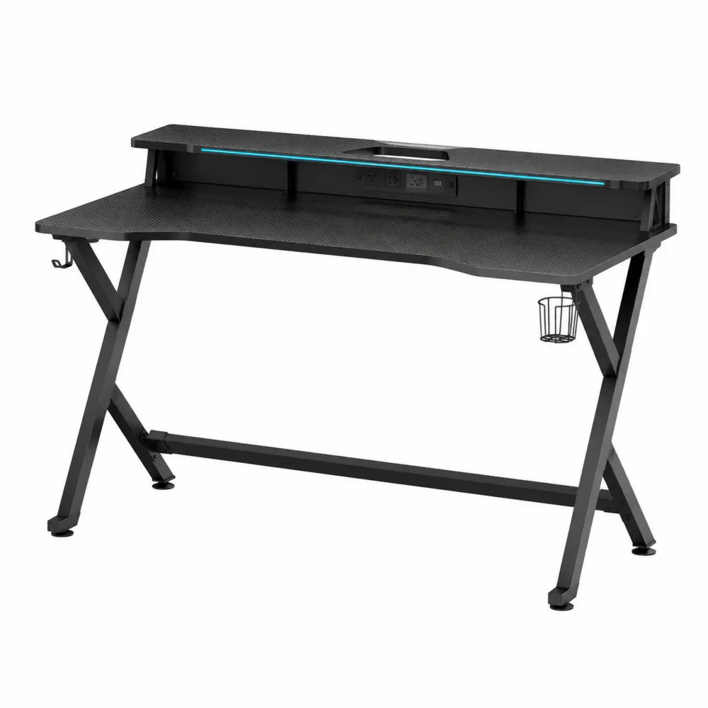 Biurko gamingowe czarne z metalu i MDF 120x60x75 cm