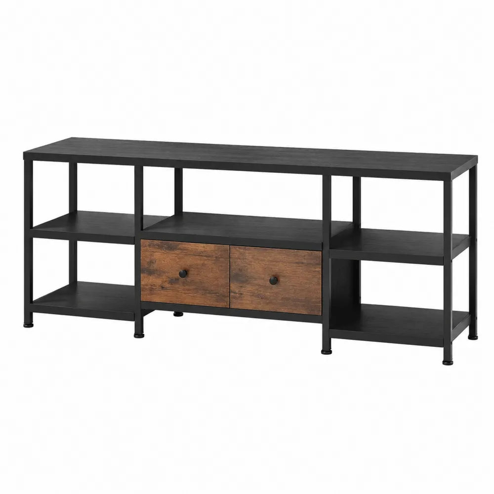 Szafka RTV z metalu i drewna z półkami Czarny i Brązowy 120x40x50 cm