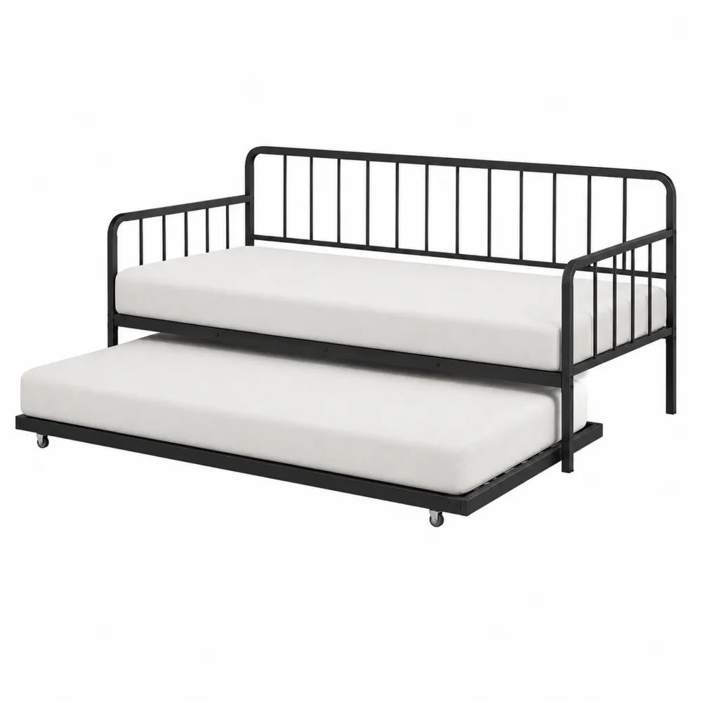 Metalowe łóżko z wysuwanym miejscem do spania Czarny/Biały