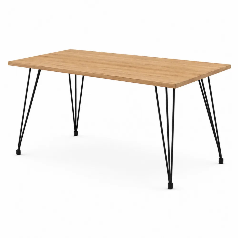 Stół jadalniany prostokątny z blatem dębowym i stalowymi nogami 140 cm x 80 cm