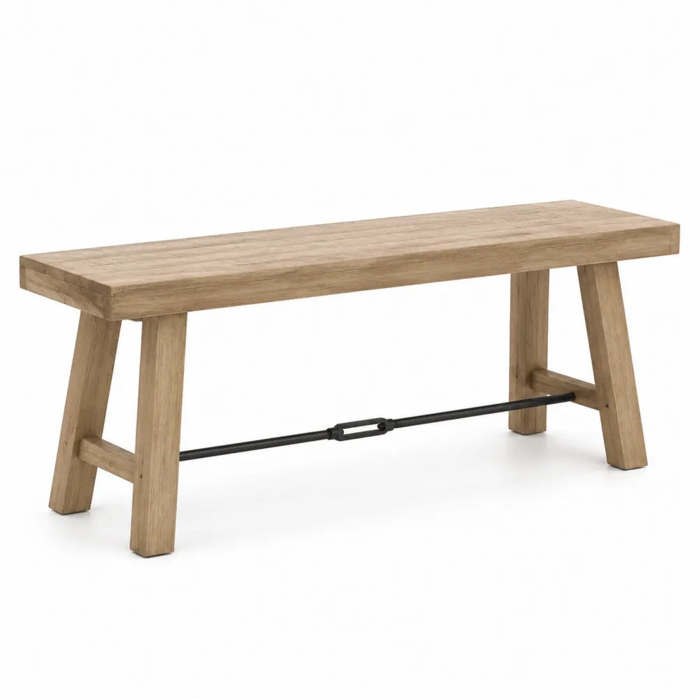 Ławka drewniana z metalowym wzmocnieniem, 45 cm wysokości