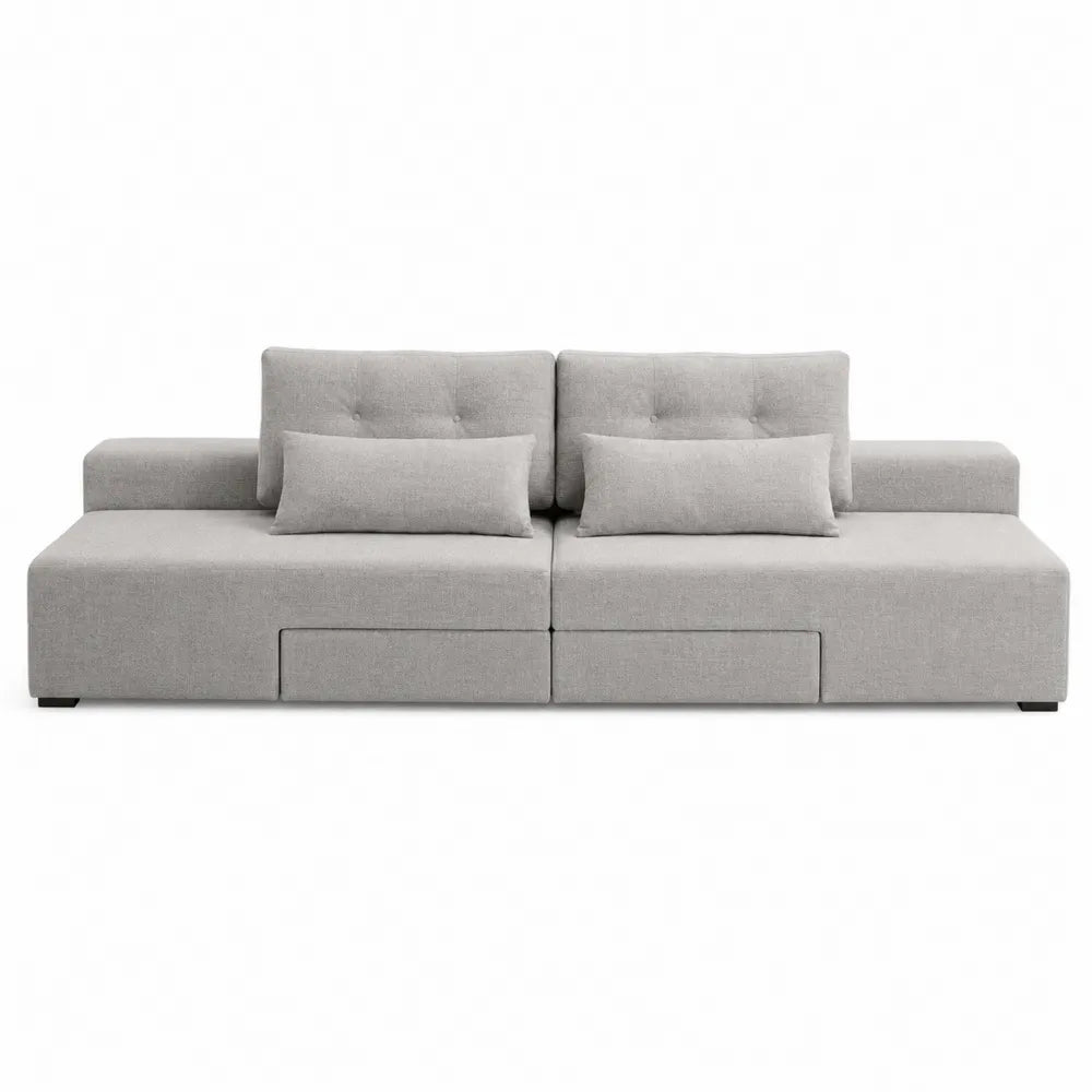 Sofa Rozkładana Tapicerowana Poliester Jasnoszary