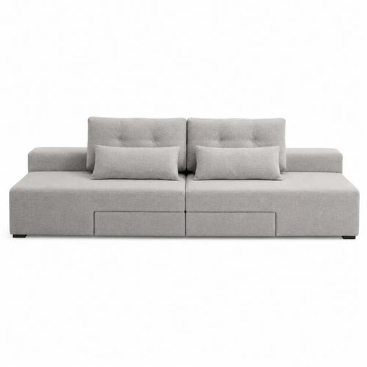 Sofa Rozkładana Tapicerowana Poliester Jasnoszary