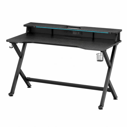 Biurko gamingowe czarne z metalu i MDF 120x60x75 cm
