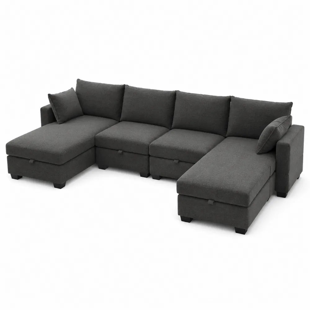 Modułowa sofa narożna z tkaniny szarej 320x150 cm