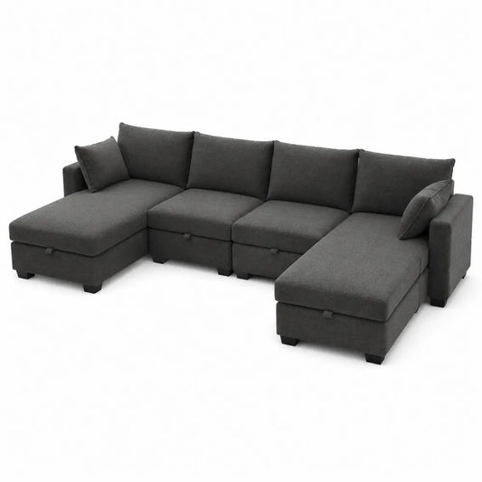 Modułowa sofa narożna z tkaniny szarej 320x150 cm